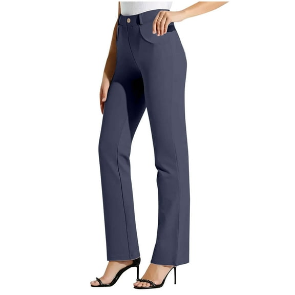 REALiKUN Women's Business Casual Dress Pants, Stretchy Pull-On Trousers, Petite Work Slacks with Pockets, Lightweight Office Pants