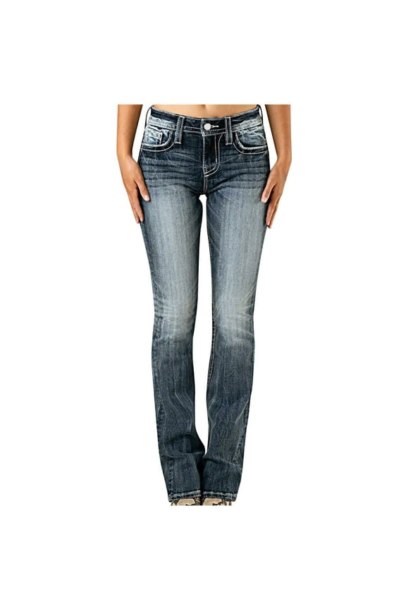 Women's Butt Lifting Bootcut Jeans Mid Rise Straight Leg Stretchy Curvy Denim Jeans