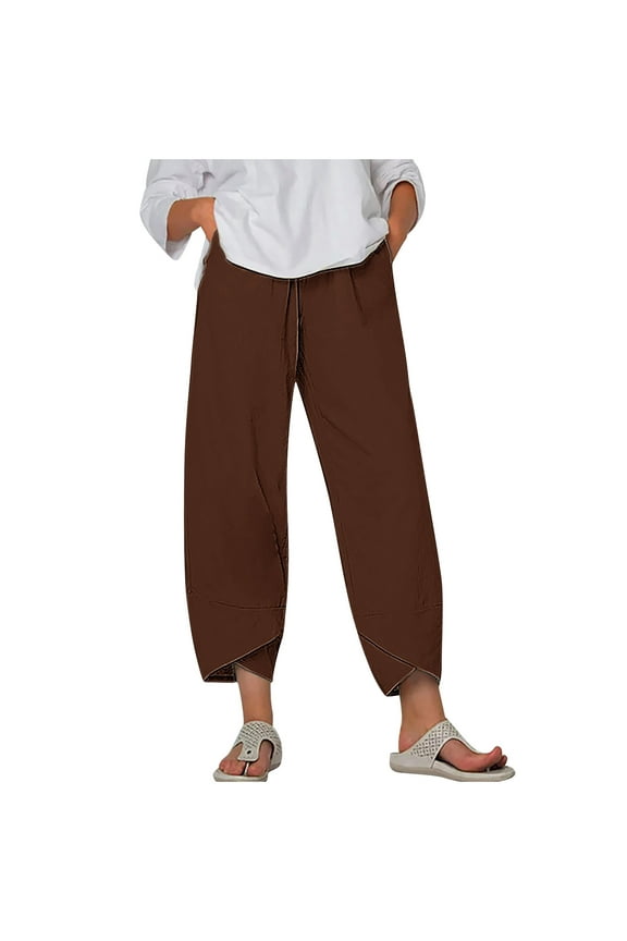 Women's Capri Pants Straight Leg Pants Casual Summer Cotton Cropped Lounge Pants Trousers