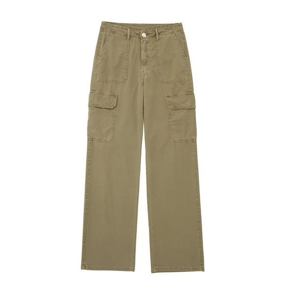 REALiKUN Women's Cargo Combat Pants High Waist Full Length Overall Pants Solid Color Straight Leg Sweatpants