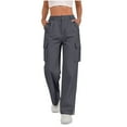 thumbnail image 1 of REALiKUN Women's Cargo Pants - High Waisted Straight Wide Leg Casual Pants, Comfy Y2K Streetwear Work Trousers with Durable Fabric, 1 of 8