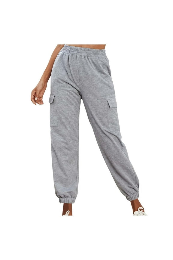 Women's Cargo Sweatpants Cotton Blend Loose Fit Elastic Bottom High Waist Jogger Pants