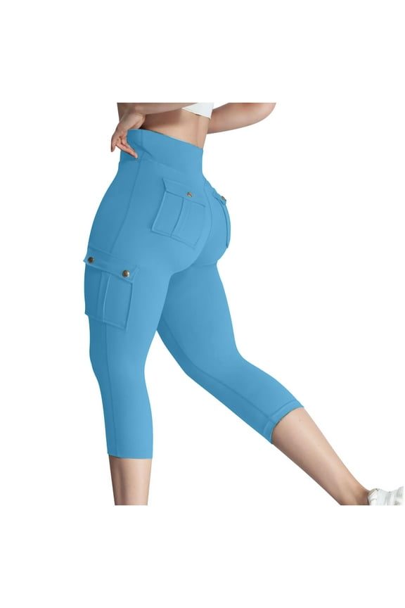 Women's Cargo Yoga Leggings High Waisted Flap Pockets Elastic Yoga Pants Workout Leggings