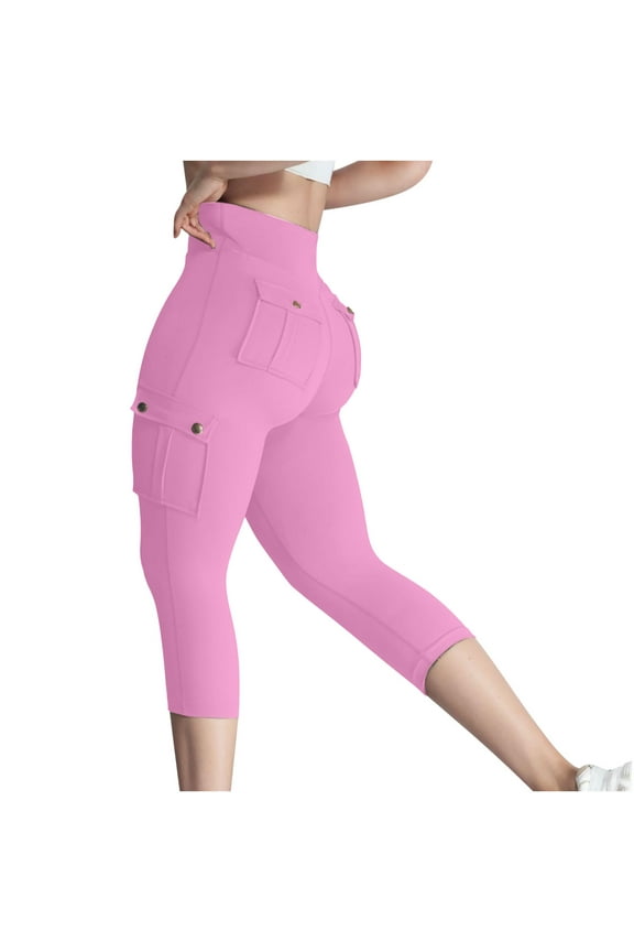 Women's Cargo Yoga Leggings High Waisted Flap Pockets Elastic Yoga Pants Workout Leggings