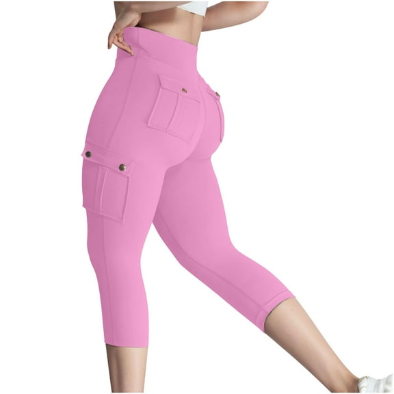 REALiKUN Women's Cargo Yoga Leggings High Waisted Flap Pockets Elastic Yoga Pants Workout Leggings
