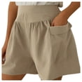 thumbnail image 1 of REALiKUN Women's Casual Bermuda Shorts Elastic Waist Cotton Linen Shorts with Pockets Beige XL, 1 of 7