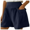 thumbnail image 1 of REALiKUN Women's Casual Bermuda Shorts Elastic Waist Cotton Linen Shorts with Pockets Navy M, 1 of 7
