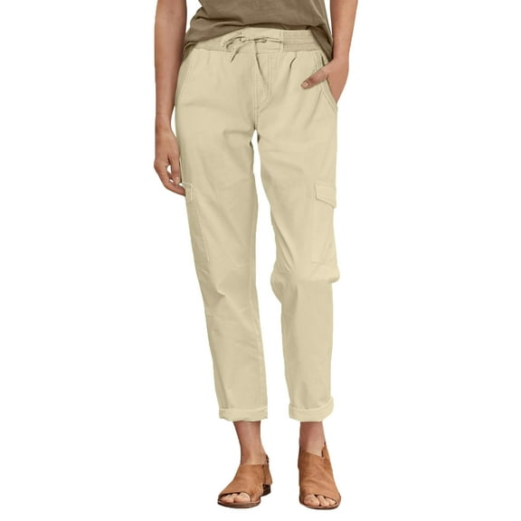 REALiKUN Women's Casual Cargo Pants Hiking Pleated Stretchy Bermuda Outdoor Apricot