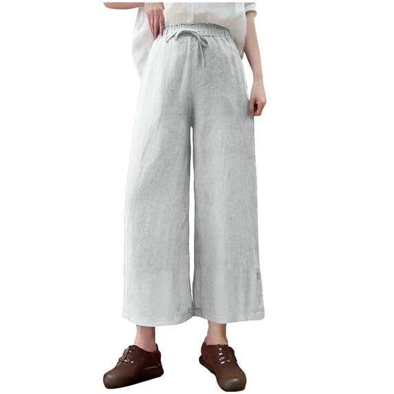 REALiKUN Women's Casual Cotton Linen Baggy Pants with Elastic Waist Relax Fit Lantern Trouser