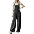 thumbnail image 1 of REALiKUN Women's Casual Jumpsuits Ribbed Front Pocket Loose Overalls One Piece Sleeveless Wide Leg Long Pant Rompers, 1 of 5