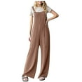 thumbnail image 1 of REALiKUN Women's Casual Jumpsuits Ribbed Front Pocket Loose Overalls One Piece Sleeveless Wide Leg Long Pant Rompers, 1 of 5