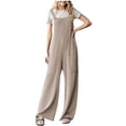 thumbnail image 1 of REALiKUN Women's Casual Jumpsuits Ribbed Front Pocket Loose Overalls One Piece Sleeveless Wide Leg Long Pant Rompers, 1 of 5