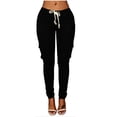 thumbnail image 1 of REALiKUN Women's Casual Pants Solid High Waist Self Tie Belted Pencil Trouser Black M, 1 of 4