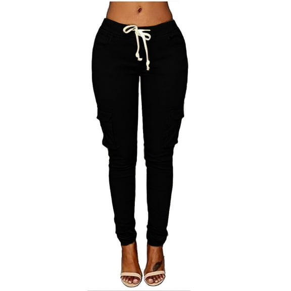 REALiKUN Women's Casual Pants Solid High Waist Self Tie Belted Pencil Trouser Black M