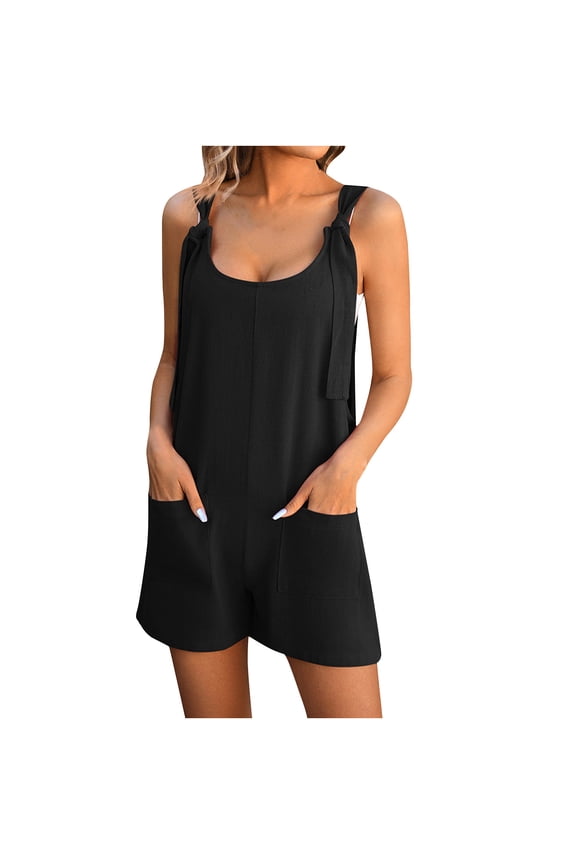 Women’s Casual Summer Rompers Overalls Tie Knot Strap Halter Shorts Jumpsuit Pants