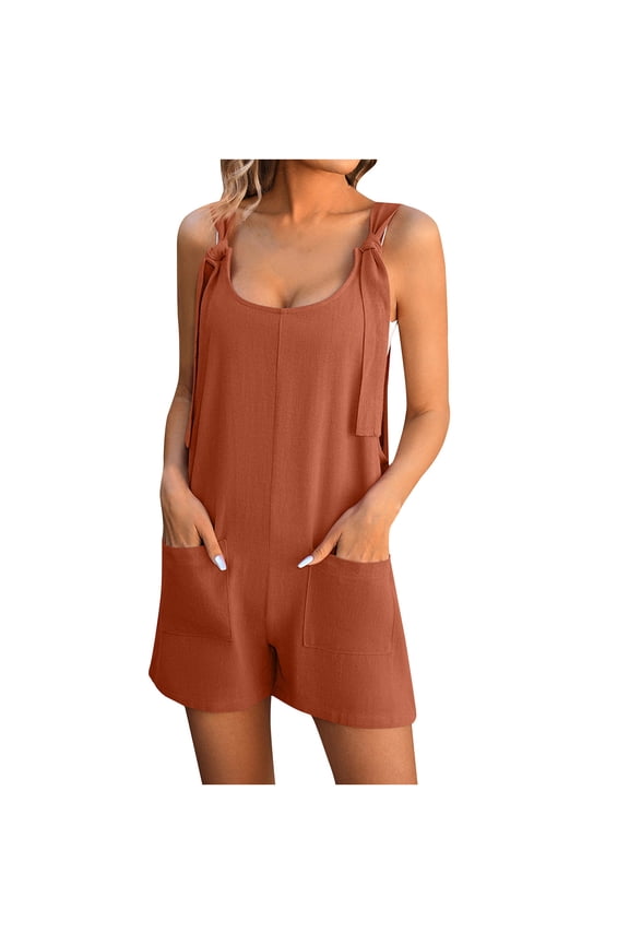Women’s Casual Summer Rompers Overalls Tie Knot Strap Halter Shorts Jumpsuit Pants