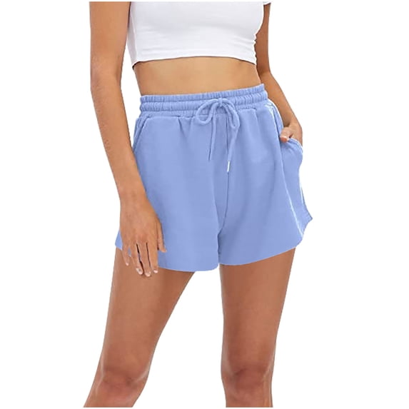 REALiKUN Women's Casual Summer Sweat Shorts Athletic Gym Shorts Loose Hiking Running Jogger Shorts with Pockets Blue XXL