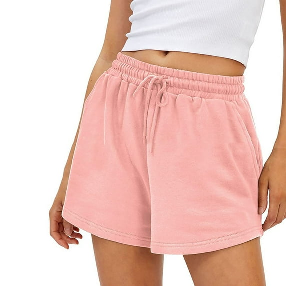 REALiKUN Women's Casual Summer Sweat Shorts Athletic Gym Shorts Loose Hiking Running Jogger Shorts with Pockets Pink XXL