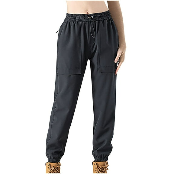 REALiKUN Women's Cinch Bottom Sweatpants Elastic Waist Casual Cargo Pants Solid Color Wide Leg Workout Loose Hiking Pants