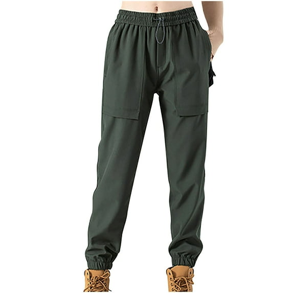 REALiKUN Women's Cinch Bottom Sweatpants Elastic Waist Casual Cargo Pants Solid Color Wide Leg Workout Loose Hiking Pants