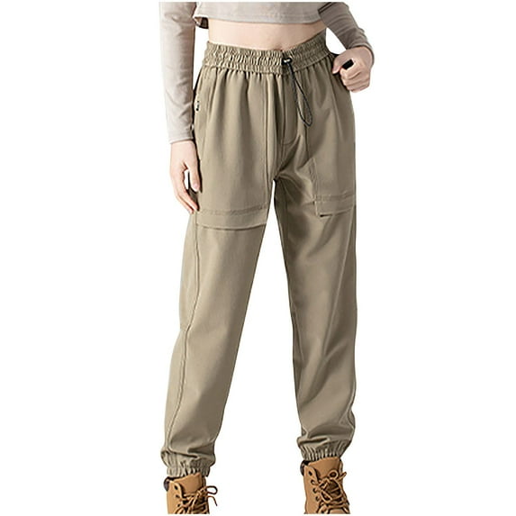 REALiKUN Women's Cinch Bottom Sweatpants Elastic Waist Casual Cargo Pants Solid Color Wide Leg Workout Loose Hiking Pants