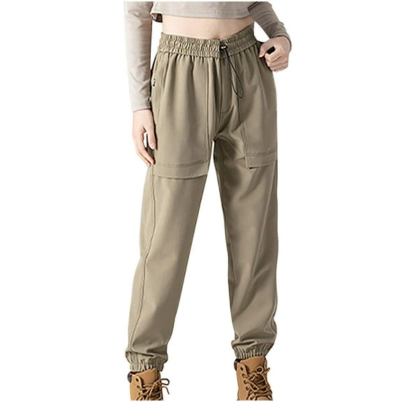 REALiKUN Women's Cinch Bottom Sweatpants Elastic Waist Casual Cargo Pants Solid Color Wide Leg Workout Loose Hiking Pants