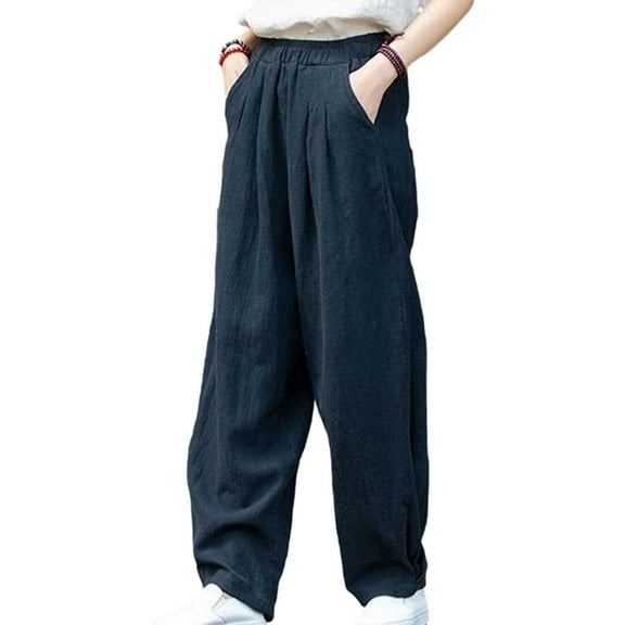 REALiKUN Women's Comfy Pants Casual Elastic High Waisted Wide Leg Loose Long Palazzo Pants Pleated Trousers with Pockets