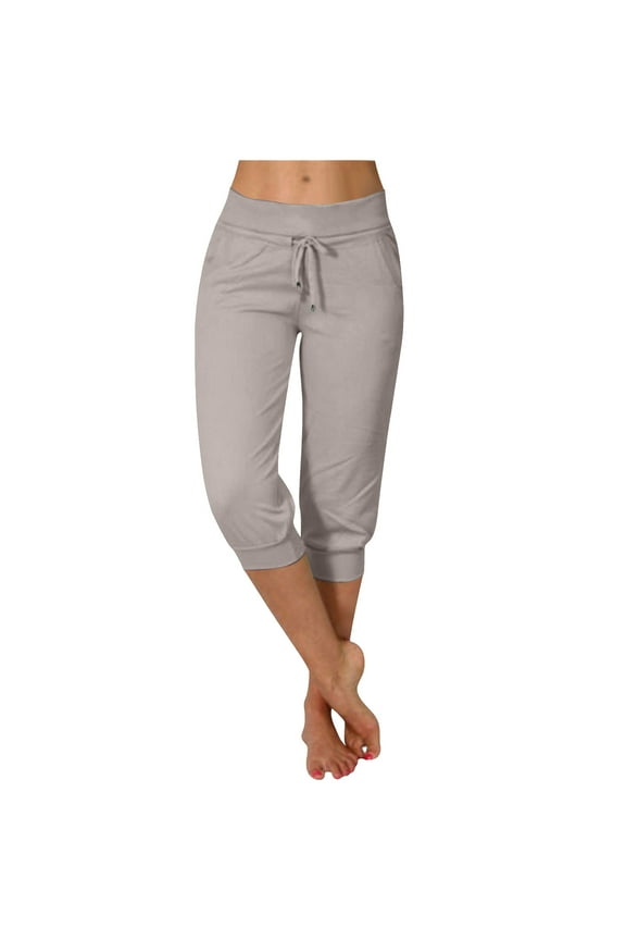 Women's Cropped Sweatpants Lightweight Summer Casual Capri Pants Drawstring Joggers Below Knee Length Shorts