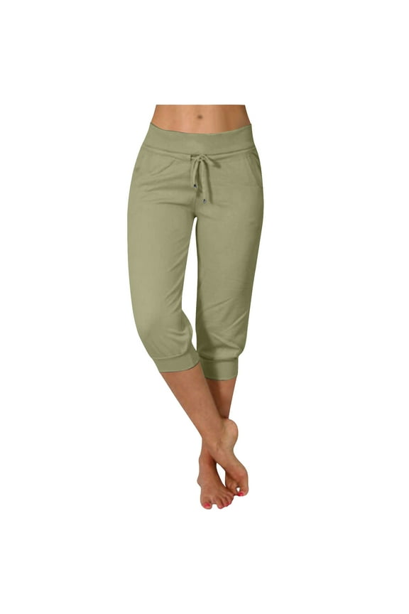 Women's Cropped Sweatpants Lightweight Summer Casual Capri Pants Drawstring Joggers Below Knee Length Shorts