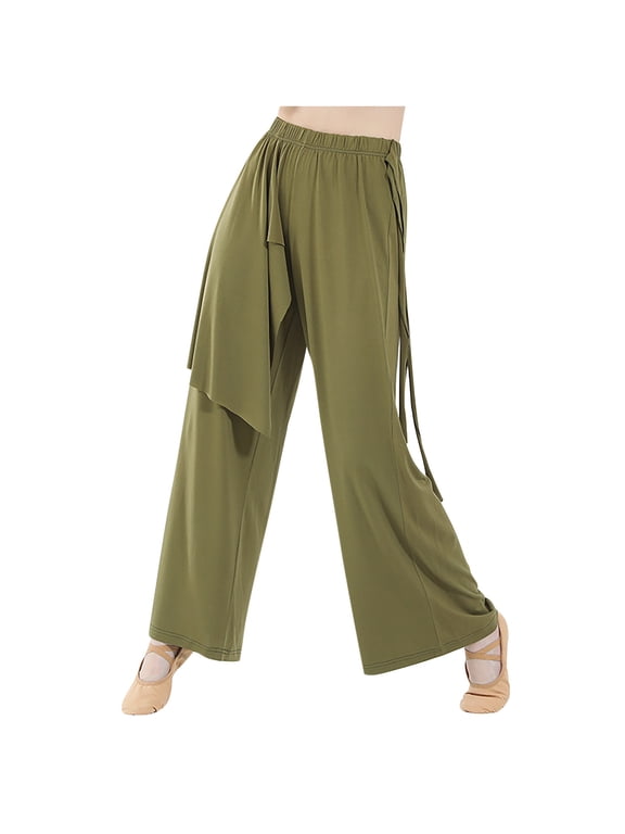 Women's Dance Pants Straight Tube Flowing Loose Wide Leg Pants Body Flowing Strap Pants