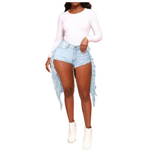 REALiKUN Women's Denim Shorts Mid Waist Ripped Distressed Light blue S