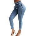thumbnail image 1 of REALiKUN Women's Distressed High Rise Packaged Hip Skinny Jeans Denim Pants with Belt, 1 of 5