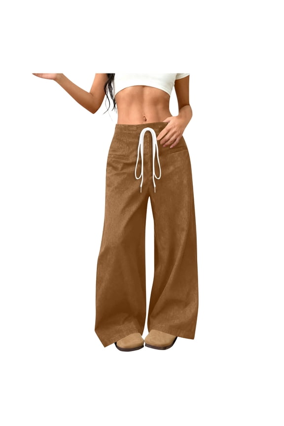 Women's Drawstring High Waisted Sweatpants Wide Leg Split Hem Baggy Workout Trousers with Pockets