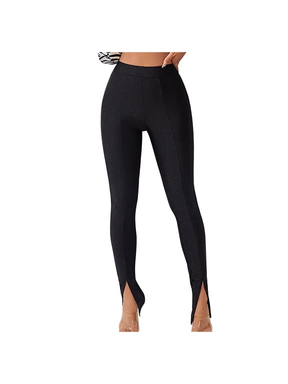 Women's Elastic High Waist Legging Pants Split Hem Elegant Skinny Trousers