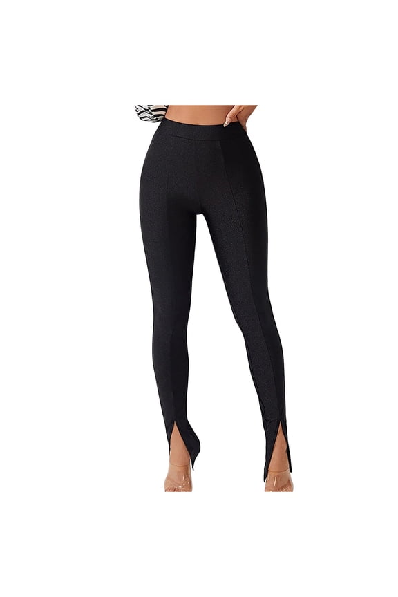 Women's Elastic High Waist Legging Pants Split Hem Elegant Skinny Trousers