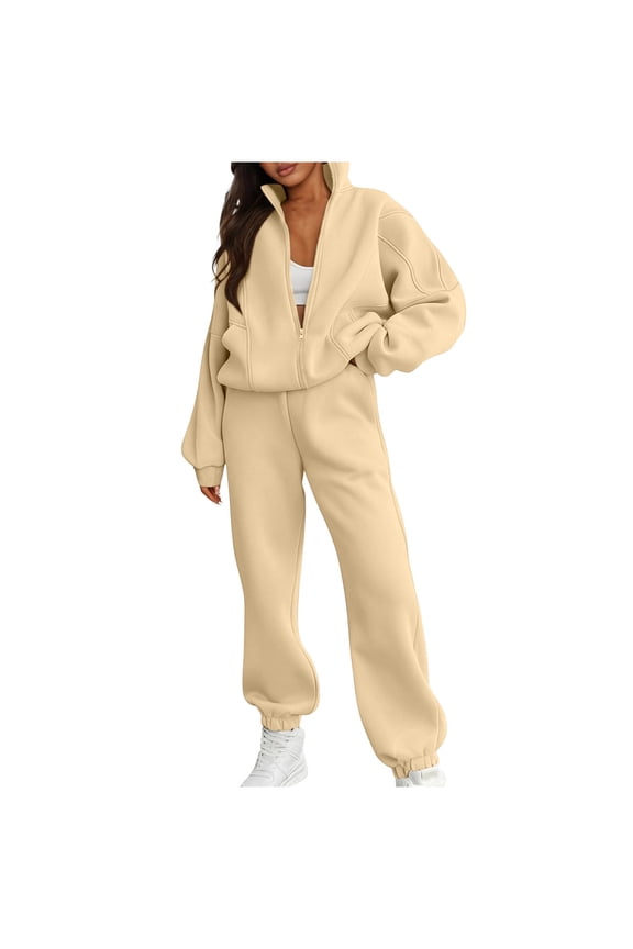 Women's Fall 2 Piece Lounge Sweatsuits Set Zip Up Sweatshirt Jacket Wide Leg Sweatpants Lounge Sets Tracksuit