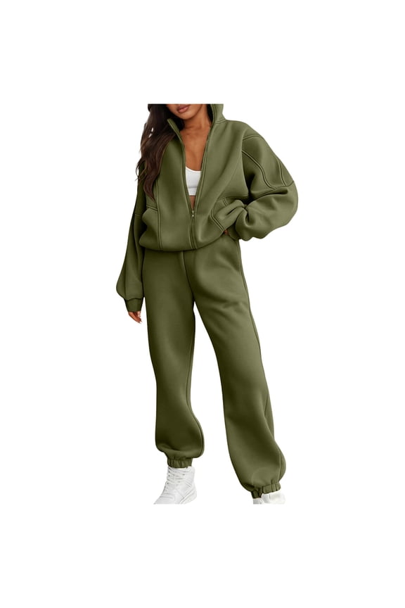 Women's Fall 2 Piece Lounge Sweatsuits Set Zip Up Sweatshirt Jacket Wide Leg Sweatpants Lounge Sets Tracksuit
