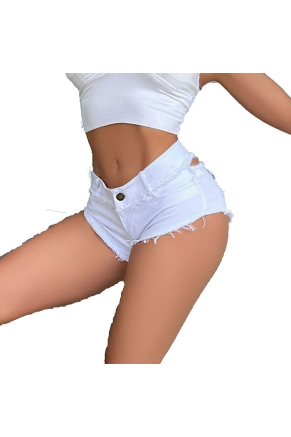 Women’s Fashion Sexy Low Waist Denim Jeans Shorts Mini Hot Pants Jeans Booty Ripped Jeans Beach Party Clubwear