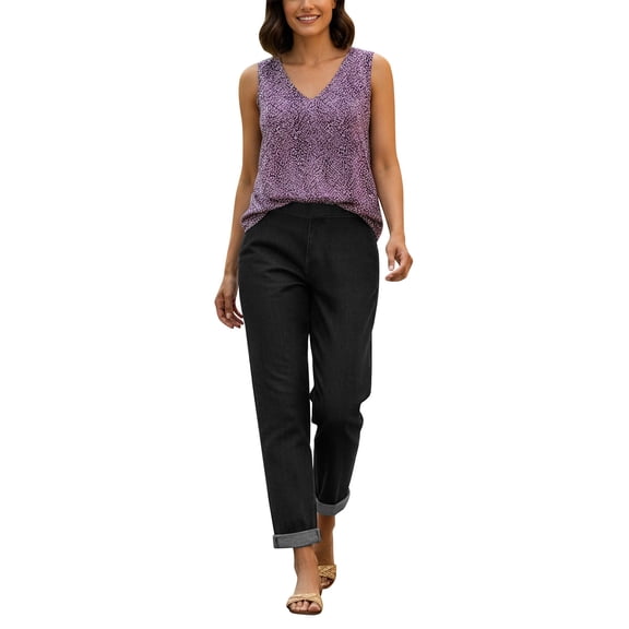 REALiKUN Women's Faux Denim Jeggings, High Waist Loose Fit Pants with Pockets - Soft Stretch Casual & Dressy Trousers