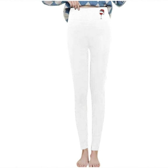 REALiKUN Women's Fleece Lined Leggings - Christmas Tree Print Insulated Thermal Tights Cute Solid High Waist Workout Casual Pant for Winter