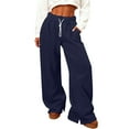 thumbnail image 1 of REALiKUN Women's Fleece Lined Sweatpants Foldover Waistband Drawstring Wide Leg Fashion Lounge Pants with Pockets, 1 of 8