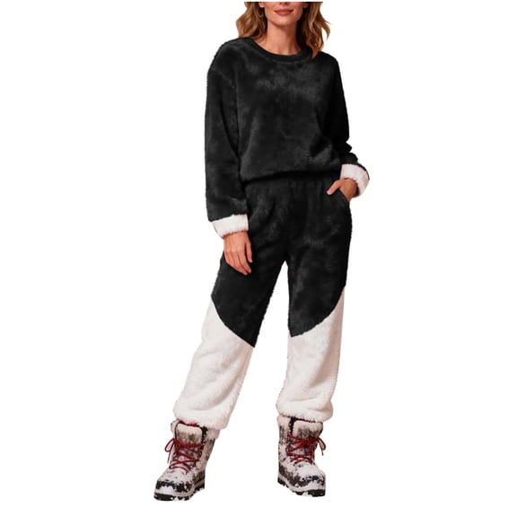 REALiKUN Women's Fleece Loungewear Set, Fluffy Pullover & Pants, Cozy Fuzzy Pajama Set with Pockets