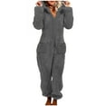 thumbnail image 1 of REALiKUN Women's Fleece Onesie Pajamas - Sherpa Fuzzy Zipper Hooded One Piece Jumpsuit, Warm Cinch Bottom Sleepwear with Pockets for Cold Nights, 1 of 8
