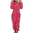 thumbnail image 1 of REALiKUN Women's Fleece Onesie Pajamas - Sherpa Fuzzy Zipper Hooded One Piece Jumpsuit, Warm Cinch Bottom Sleepwear with Pockets for Cold Nights, 1 of 8
