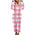 thumbnail image 1 of REALiKUN Women's Fleece Sherpa Jumpsuit, Plaid Fuzzy Hooded One-Piece, Warm Half-Zip Winter Playsuit, 1 of 7