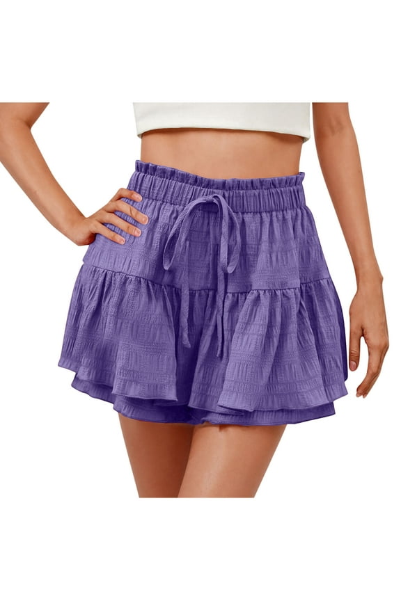 Women's High Waist Ruffle Mini Skirt Built in Shorts A Line Flowy Boho Skirt Trendy Pleated Shorts