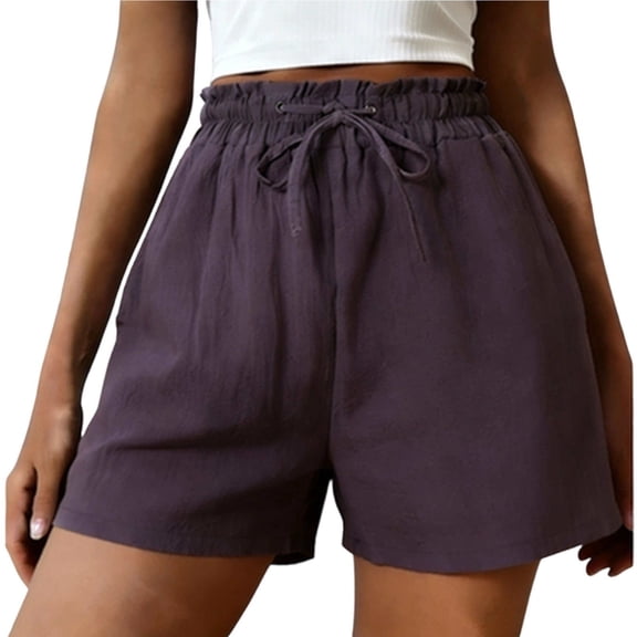 REALiKUN Women's High Waist Shorts with Ruffle Detail, Elastic Drawstring Wide Leg Beach Shorts with Pockets, Summer Casual