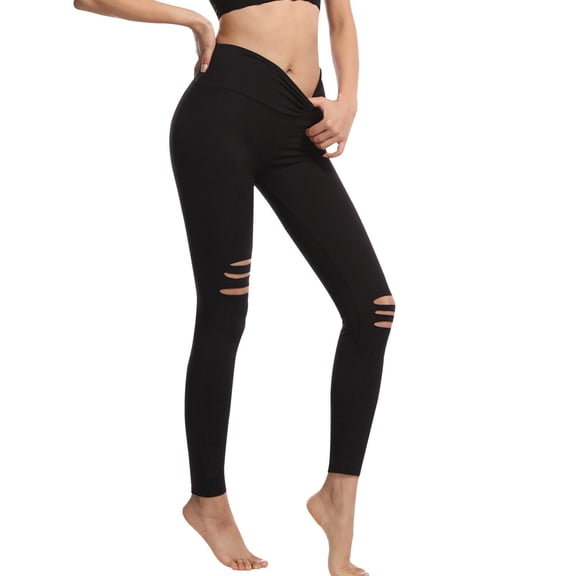 REALiKUN Women's High Waist Yoga Pants Cutout Ripped Super Soft and Comfortable Skinny Leggings
