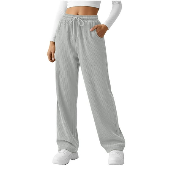 REALiKUN Women's High Waisted Baggy Corduroy Pants Wide Leg Elastic Waist Loose Casual Trousers with Pockets