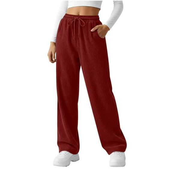 REALiKUN Women's High Waisted Baggy Corduroy Pants Wide Leg Elastic Waist Loose Casual Trousers with Pockets